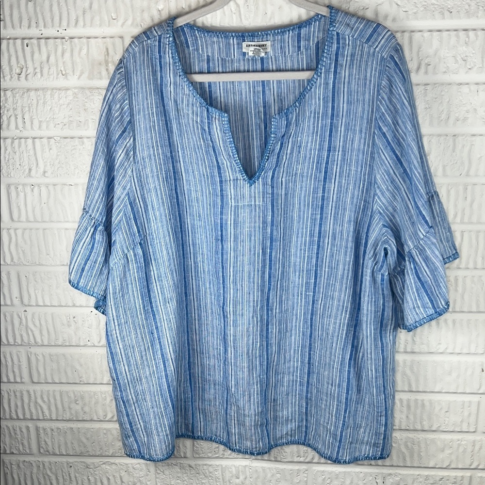 Artisan NY Linen Blue Striped Women's Top